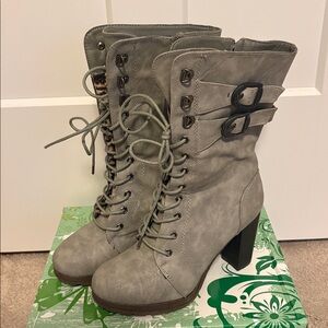 Gray Lace-Up Women's Boots